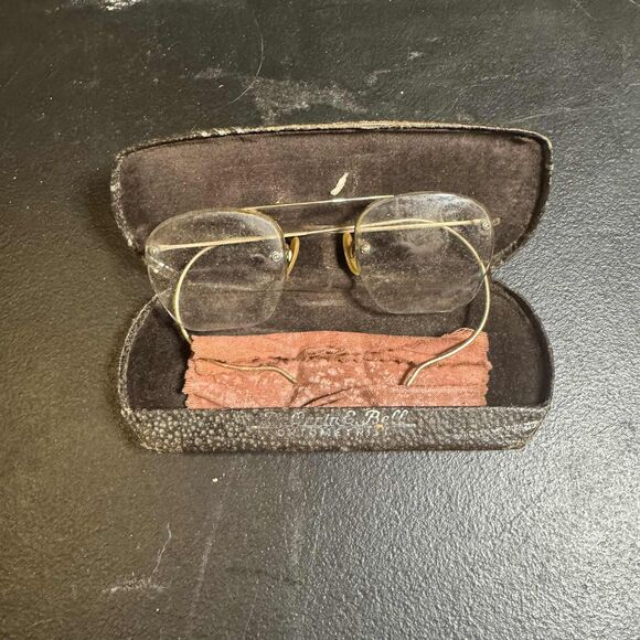 Vtg Rimless Wire Eyeglasses With Case Very Fair Condition - Picture 1 of 5